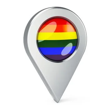 Map pointer with LGBT rainbow flag, 3D rendering 스톡 일러스트