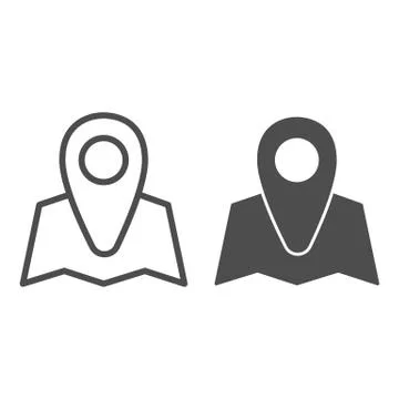 Map with pointer line and solid icon, travel concept, navigator pin sign on Illustrazione stock