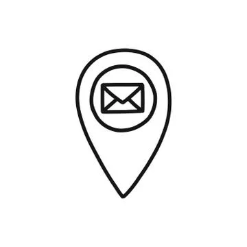 Map pointer mail doodle icon, vector line illustration Stock Illustration