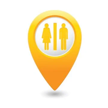Map pointer with man and woman icon. Toilet, washroom, restroom, lavatory or WC  Stock Illustration