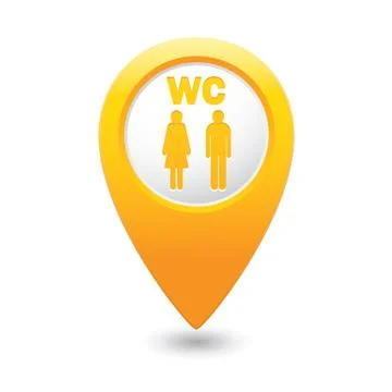 Map pointer with man and woman icon. Toilet, washroom, restroom, lavatory or WC  Stock Illustration