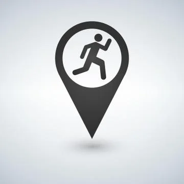 Map pointer. man running icon. Flat design style. Stock Illustration