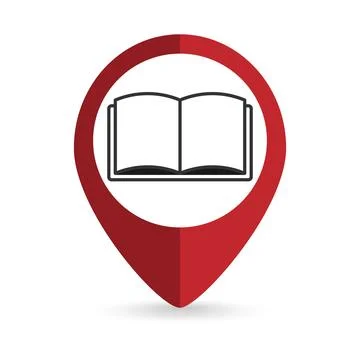 Map pointer with manual book icon. Vector illustration. Illustrazione stock