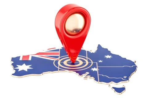 Map pointer on the map of Australia, 3D rendering Illustrazione stock
