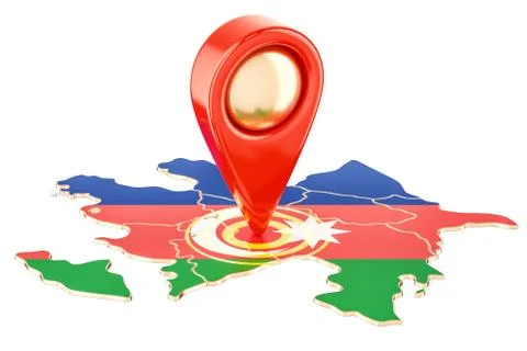 Map pointer on the map of Azerbaijan, 3D rendering Stock Illustration