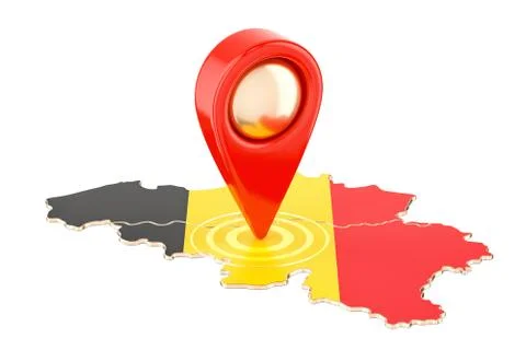 Map pointer on the map of Belgium, 3D rendering Stock Illustration