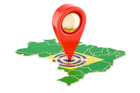 Map pointer on the map of Brazil, 3D rendering 库存插图