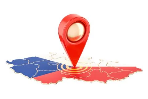 Map pointer on the map of Czech Republic, 3D rendering Illustrazione stock