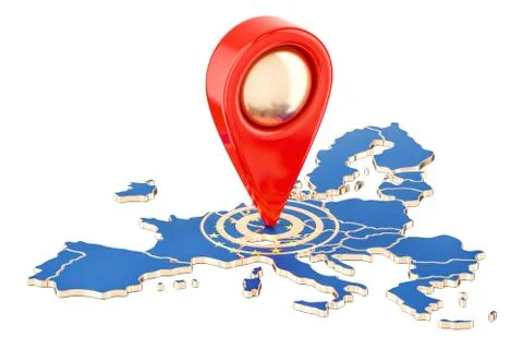 Map pointer on the map of European Union, 3D rendering Illustrazione stock
