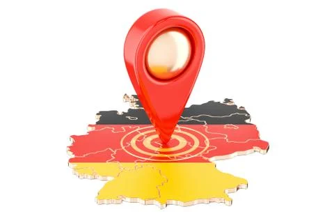 Map pointer on the map of  Germany, 3D rendering Illustrazione stock