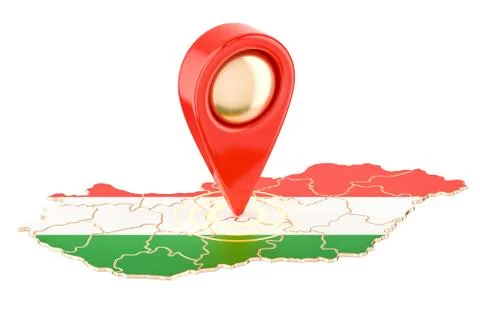 Map pointer on the map of Hungary, 3D rendering Illustrazione stock