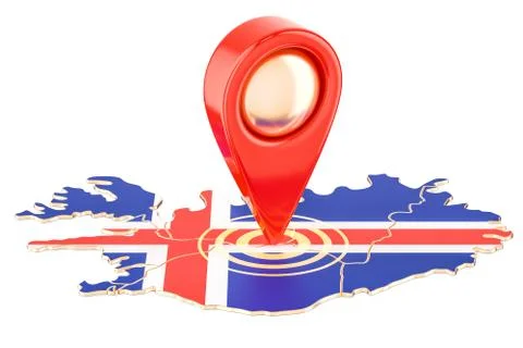 Map pointer on the map of Iceland, 3D rendering 库存插图