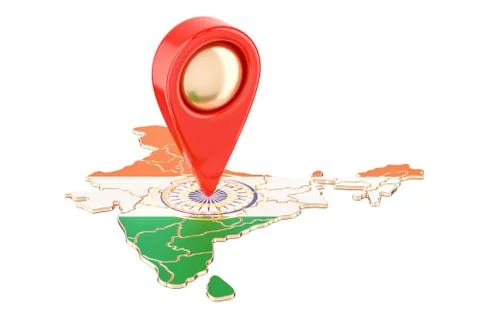 Map pointer on the map of India, 3D rendering Stock Illustration