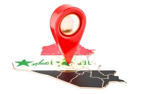 Map pointer on the map of Iraq, 3D rendering Stock Illustration