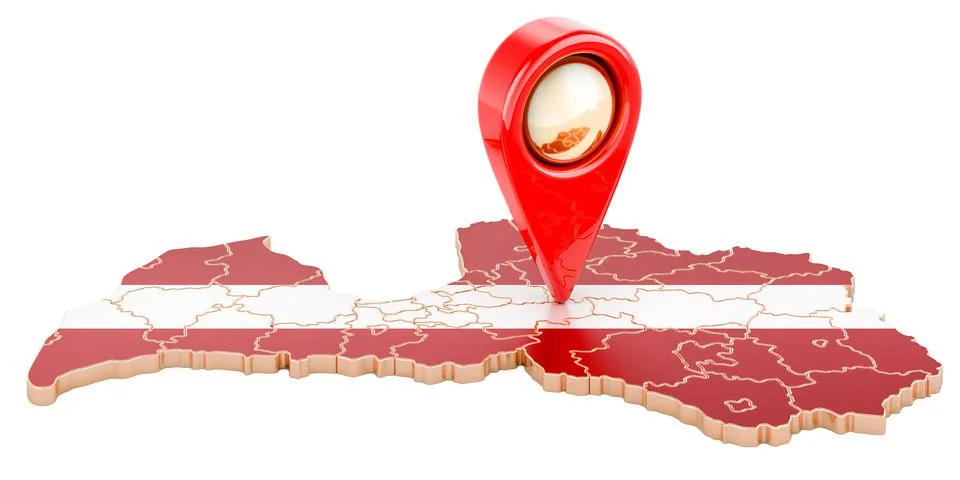 Map pointer on the map of Latvia, 3D rendering イラスト素材