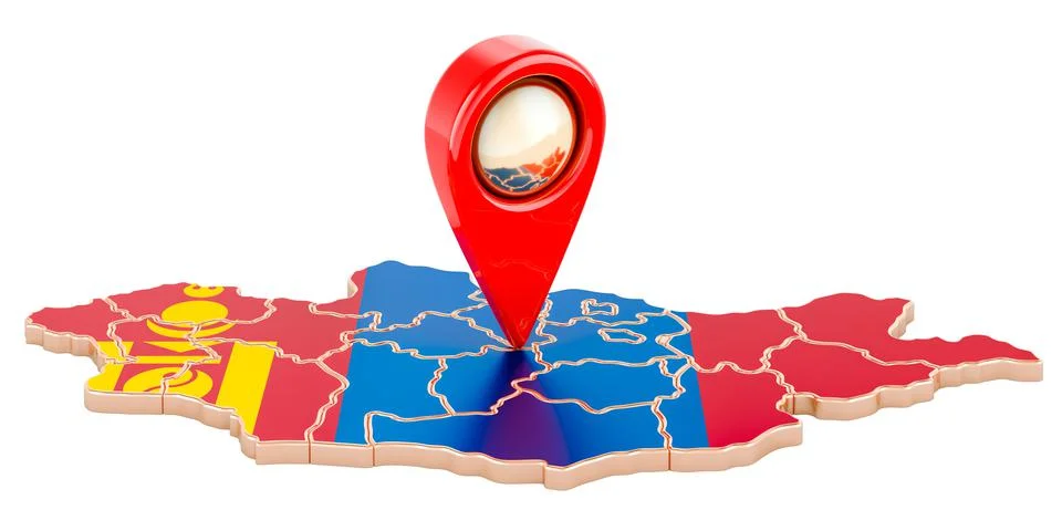 Map pointer on the map of Mongolia, 3D rendering Illustrazione stock