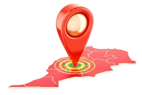 Map pointer on the map of Morocco, 3D rendering Stock Illustration