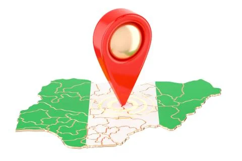 Map pointer on the map of Nigeria, 3D rendering Stock Illustration