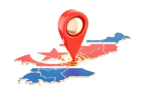 Map pointer on the map of North Korea, 3D rendering Stockillustratie