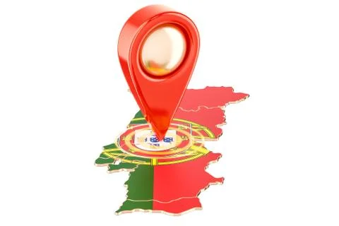 Map pointer on the map of Portugal, 3D rendering Illustrazione stock