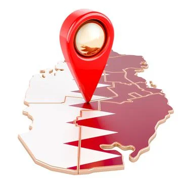 Map pointer on the map of Qatar, 3D rendering Illustrazione stock