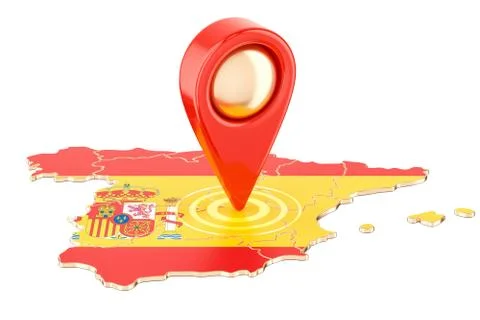 Map pointer on the map of Spanish, 3D rendering Illustrazione stock