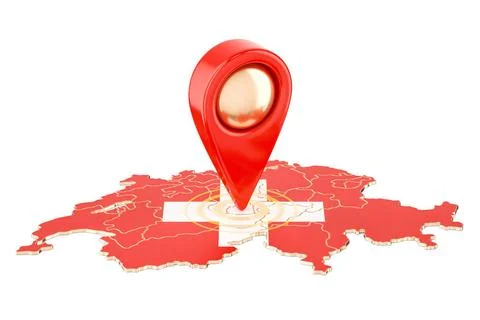 Map pointer on the map of Switzerland, 3D rendering Map pointer on the map... Stock Photos