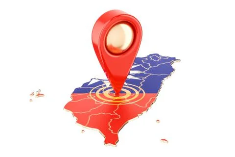 Map pointer on the map of Taiwan, 3D rendering Stockillustratie