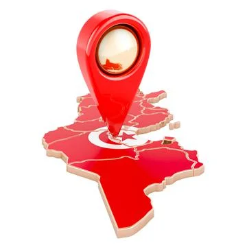 Map pointer on the map of Tunisia, 3D rendering Illustrazione stock