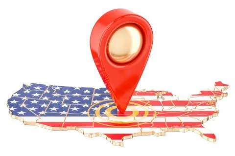 Map pointer on the map of USA, 3D rendering 스톡 일러스트
