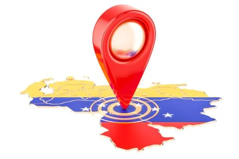 Map pointer on the map of Venezuela, 3D rendering Illustrazione stock