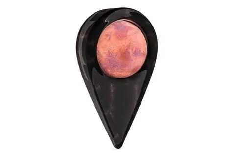 Map pointer with Mars planet, 3D rendering Illustrazione stock