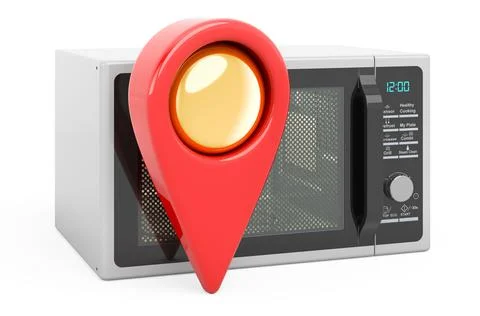 Map pointer with microwave oven. 3D rendering Stock Illustration
