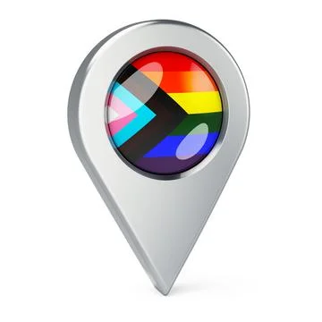 Map pointer with modern LGBTQ flag, 3D rendering Illustrazione stock