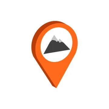 Map Pointer with Mountain symbol. Flat Isometric Icon or Logo. 3D Style Picto Stock Illustration