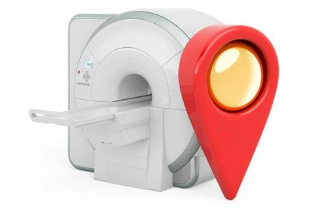 Map pointer with MRI Magnetic Resonance Imaging Scanner, 3D rendering 库存插图