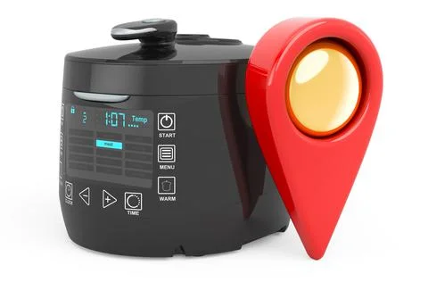 Map pointer with multicooker, 3D rendering 스톡 일러스트