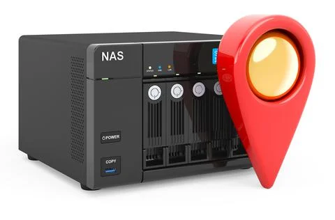 Map pointer with NAS, network-attached storage. 3D rendering Stock Illustration