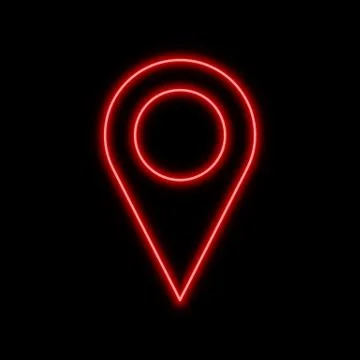 Map pointer neon sign. Bright glowing symbol on a black background. Stock Illustration