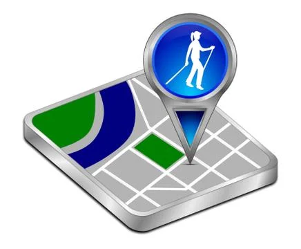 Map pointer with Nordic Walking - 3D illustration Stock Illustration