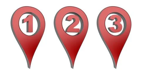 Map pointer with numbers 1 2 3 Illustrazione stock