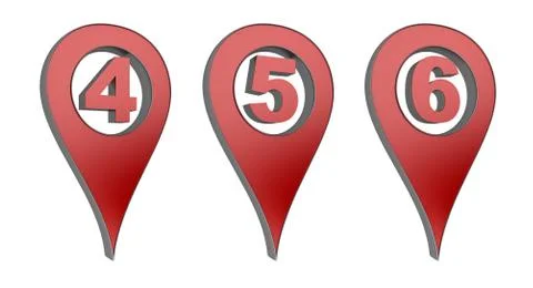 Map pointer with numbers 4 5 6 Stock Illustration