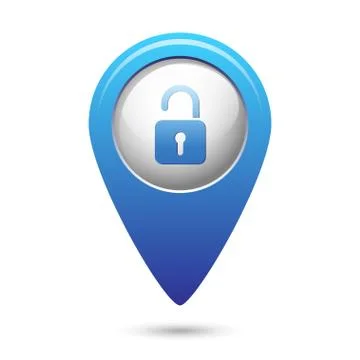 Map pointer with open lock icon Stock Illustration
