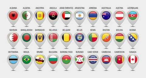 Map Pointer or Marker With Flags Design Template Stock Illustration