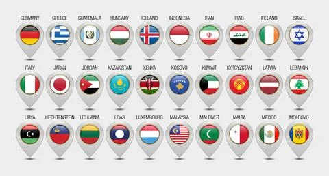 Map Pointer or Marker With Flags Design Template Stock Illustration