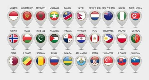 Map Pointer or Marker With Flags Design Template Stock Illustration