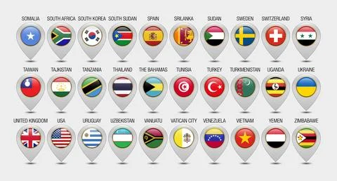 Map Pointer or Marker With Flags Design Template Stock Illustration
