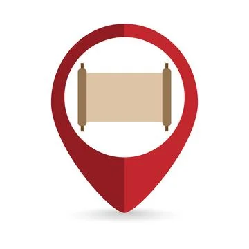 Map pointer with paper scroll icon. Vector illustration. Stock Illustration