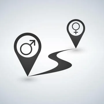 Map Pointer path Icon with Male and Female symbols. Stock Illustration