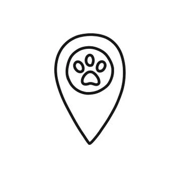 Map pointer pet shop doodle icon, vector line illustration Stock Illustration